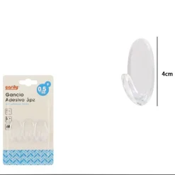 SET 3PZ GANCI APPENDINI ADESIVI TRASPARENTI PARETE CASA ATTACCAPANNI OVALI 87014