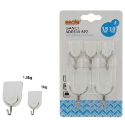 SET 5PZ GANCIO ATTACCAPANNI ADESIVO BIANCO PARETE LEGNO PORTE FASHION HOOK 59671