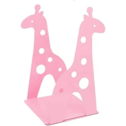 SET 2PZ GRAZIOSO FERMA LIBRI A FORMA DI GIRAFFA IN METALLO SCRIVANIA BAMBINI ROSA