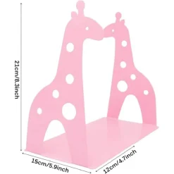 SET 2PZ GRAZIOSO FERMA LIBRI A FORMA DI GIRAFFA IN METALLO SCRIVANIA BAMBINI ROSA