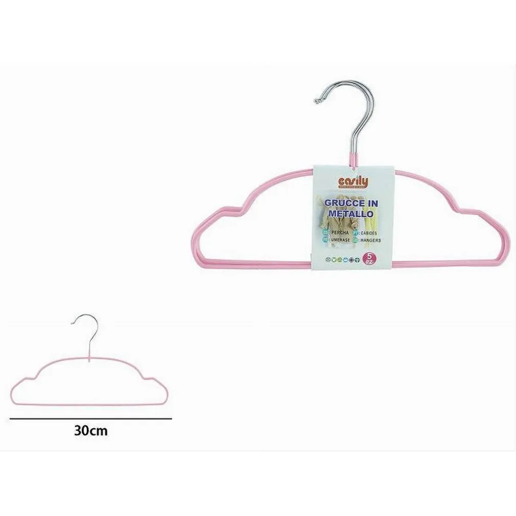 SET 5PZ GRUCCE STAMPELLE IN METALLO GOMMATE ANTISCIVOLO ROSA APPENDI ABITI 87676