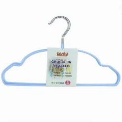 SET 5PZ GRUCCE STAMPELLE METALLO GOMMATE ANTISCIVOLO CELESTE APPENDI ABITI 87675