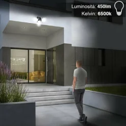 SET 2PZ LAMPADA FARO LED SOLARE FARETTO SENSORE MOVIMENTO LUCE ESTERNO GIARDINO