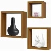 SET 3PZ MENSOLE DA PARETE A CUBO MODERNE DESIGN QUADRATO EFFETTO LEGNO 2 RIPIANI