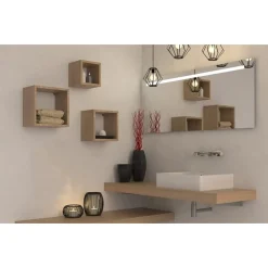 SET 3PZ MENSOLE DA PARETE A CUBO MODERNE DESIGN QUADRATO EFFETTO LEGNO 2 RIPIANI