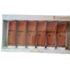 SET 6PZ PITTURA ACRILICA VERNICE CONFEZIONE COLORE TERRA DI SIENA TUBO 75ML 07487