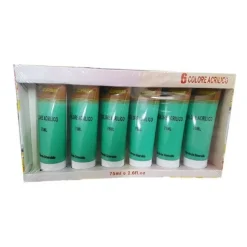 SET 6PZ PITTURA ACRILICA VERNICE CONFEZIONE COLORE VERDE SMERALDO TUBO 75ML 07499