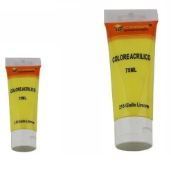 SET 6PZ PITTURA ACRILICA VERNICE CONFEZIONE COLORE GIALLO LIMONE TUBO 75ML 07490