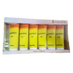 SET 6PZ PITTURA ACRILICA VERNICE CONFEZIONE COLORE GIALLO LIMONE TUBO 75ML 07490