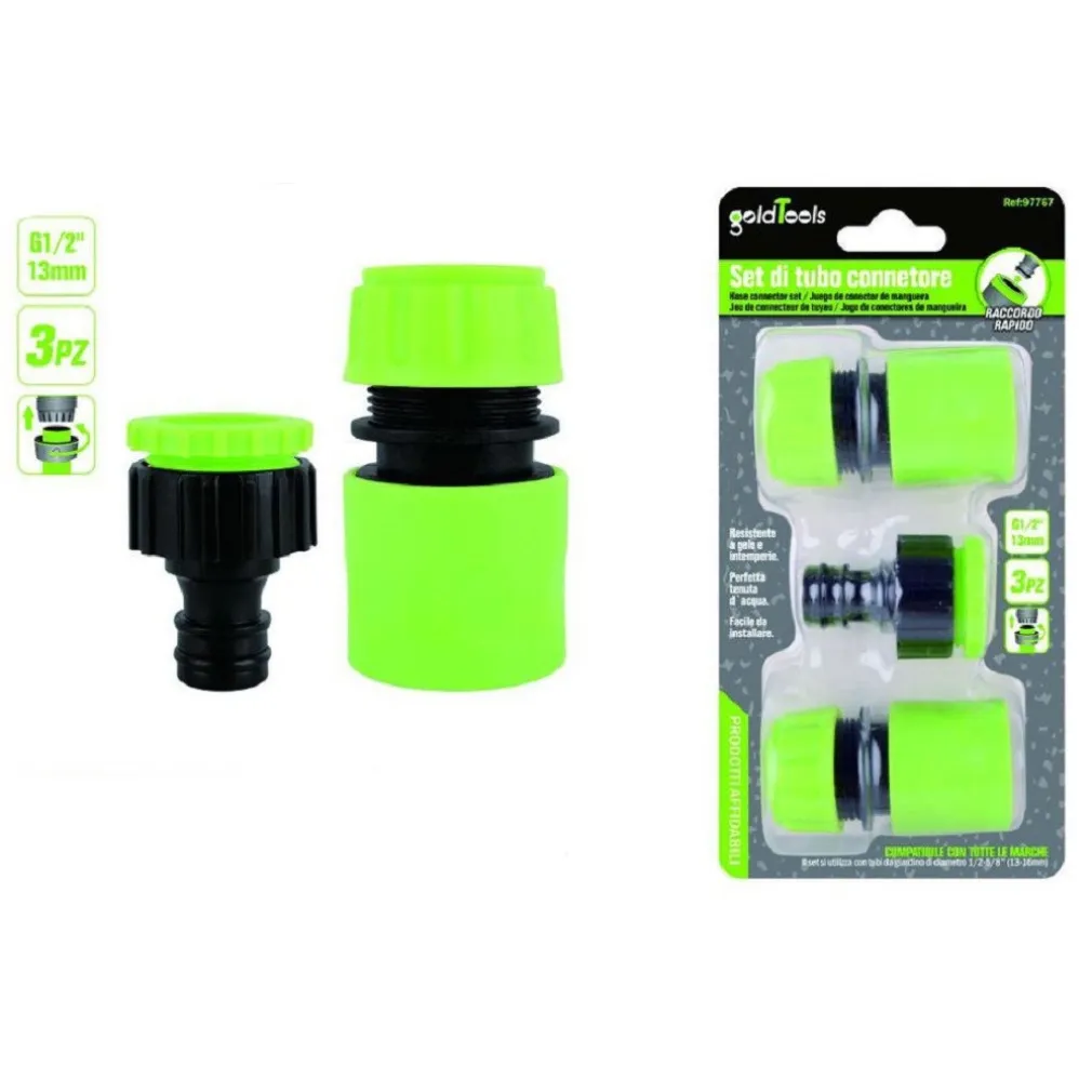 SET 3PZ RACCORDO GIUNZIONE CONNETTORE RAPIDO ADATTATORE 1/2” TUBO GIARDINO 97767