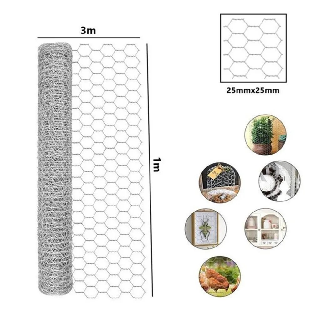 SET 3PZ RETE METALLICA ZINCATA MAGLIA ESAGONALE 1X3MT RECINZIONE PROTEZIONE 223119