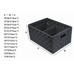 SET 21PZ SCATOLA IN TESSUTO PORTAOGGETTI ORGANIZER CON MANICI GRIGIO SCURO 79086