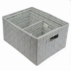 SET 21PZ SCATOLA IN TESSUTO PORTAOGGETTI ORGANIZER CON MANICI GRIGIO CHIARO 79084