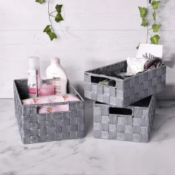 SET 21PZ SCATOLA IN TESSUTO PORTAOGGETTI ORGANIZER CON MANICI GRIGIO CHIARO 79084