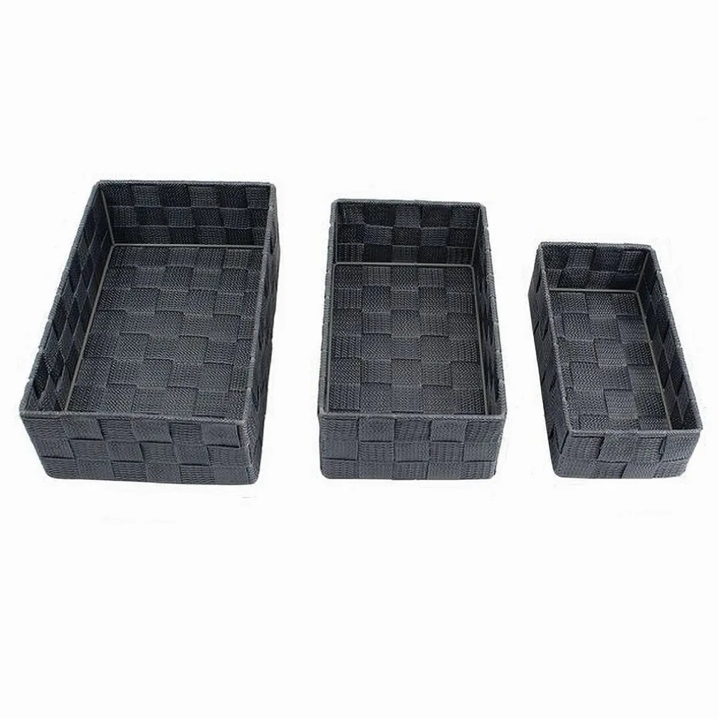 SET 3PZ SCATOLA PORTA OGGETTI TESSUTO INTRECCIATO CONTENITORI GRIGIO SCURO 79056