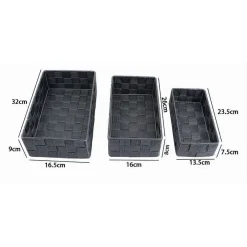 SET 3PZ SCATOLA PORTA OGGETTI TESSUTO INTRECCIATO CONTENITORI GRIGIO SCURO 79056