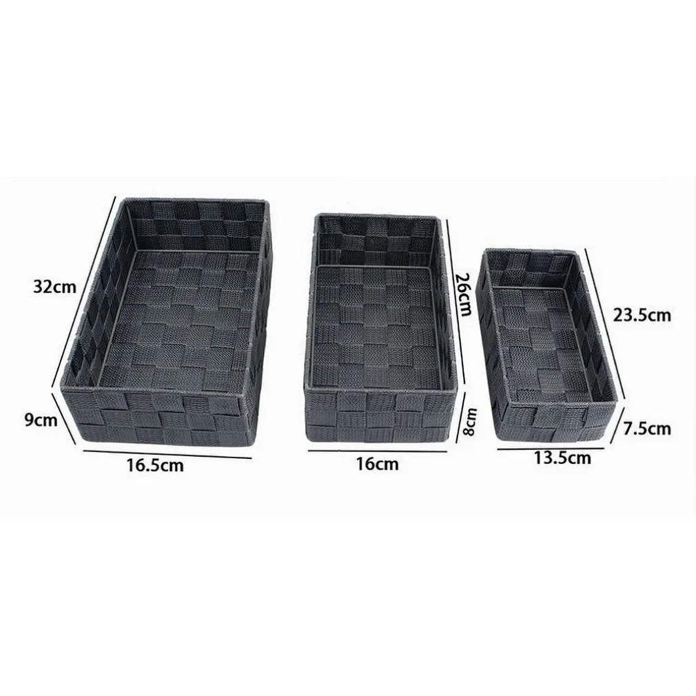 SET 3PZ SCATOLA PORTA OGGETTI TESSUTO INTRECCIATO CONTENITORI GRIGIO SCURO 79056