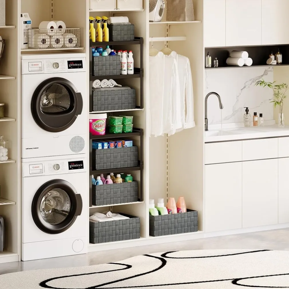 SET 3PZ SCATOLA PORTA OGGETTI TESSUTO INTRECCIATO CONTENITORI GRIGIO SCURO 79056