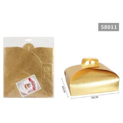SET 3PZ SCATOLA PORTA TORTA ORO 45X45 CM PER DOLCI PASTE PASTICCERIA FESTA 58011
