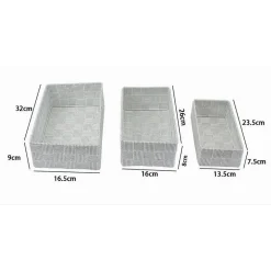 SET 3PZ SCATOLA PORTAOGGETTI TESSUTO INTRECCIATO CONTENITORI GRIGIO CHIARO 79054