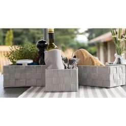 SET 3PZ SCATOLA PORTAOGGETTI TESSUTO INTRECCIATO CONTENITORI GRIGIO CHIARO 79054