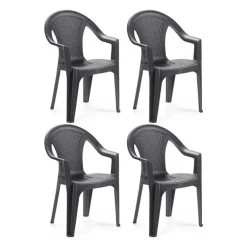 SET 4PZ SEDIA GIARDINO CON SCHIENALE EFFETTO RATTAN 54X56X81CM PLASTICA ANTRACITE 669512A