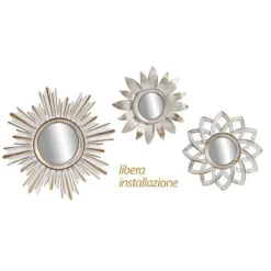 SET 3PZ SPECCHI DA PARETE DECORATIVI BIANCO ORO 25/35CM SPECCHIO PLASTICA 823923