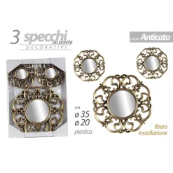 SET 3PZ SPECCHI PARETE DECORATIVI ORO BRONZO LIBERA INSTALLAZIONE 20-35CM 836893