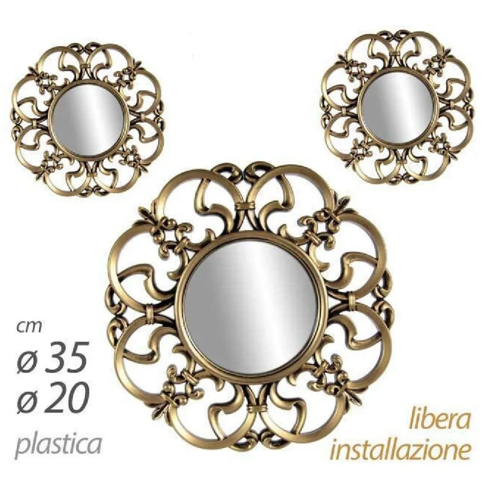 SET 3PZ SPECCHI PARETE DECORATIVI ORO BRONZO LIBERA INSTALLAZIONE 20-35CM 836893