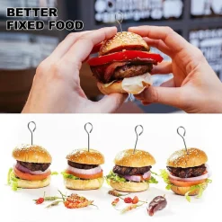 SET 10PZ SPIEDINI IN ACCIAIO INOX 15CM IMPUGNATURA AD UNCINO GRIGLIA BBQ 2406313