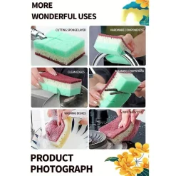 SET 5PZ SPUGNA DOUBLE FACE ABRASIVA MAGICA PER LAVARE PIATTI PADELLE PULIZIA CUCINA BAGNO