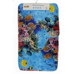 SET 3PZ TAPPETO TAPPETINI TESSUTO ARREDO BAGNO ANTISCIVOLO FANTASIA MARINA 79444