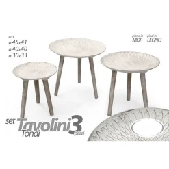SET 3PZ TAVOLINI PIEDI LEGNO SALOTTO GIARDINO ANTICATI Ø45-40-30CM TONDI 783982