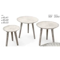 SET 3PZ TAVOLINI PIEDI LEGNO SALOTTO GIARDINO ANTICATI Ø45-40-30CM TONDI 783982