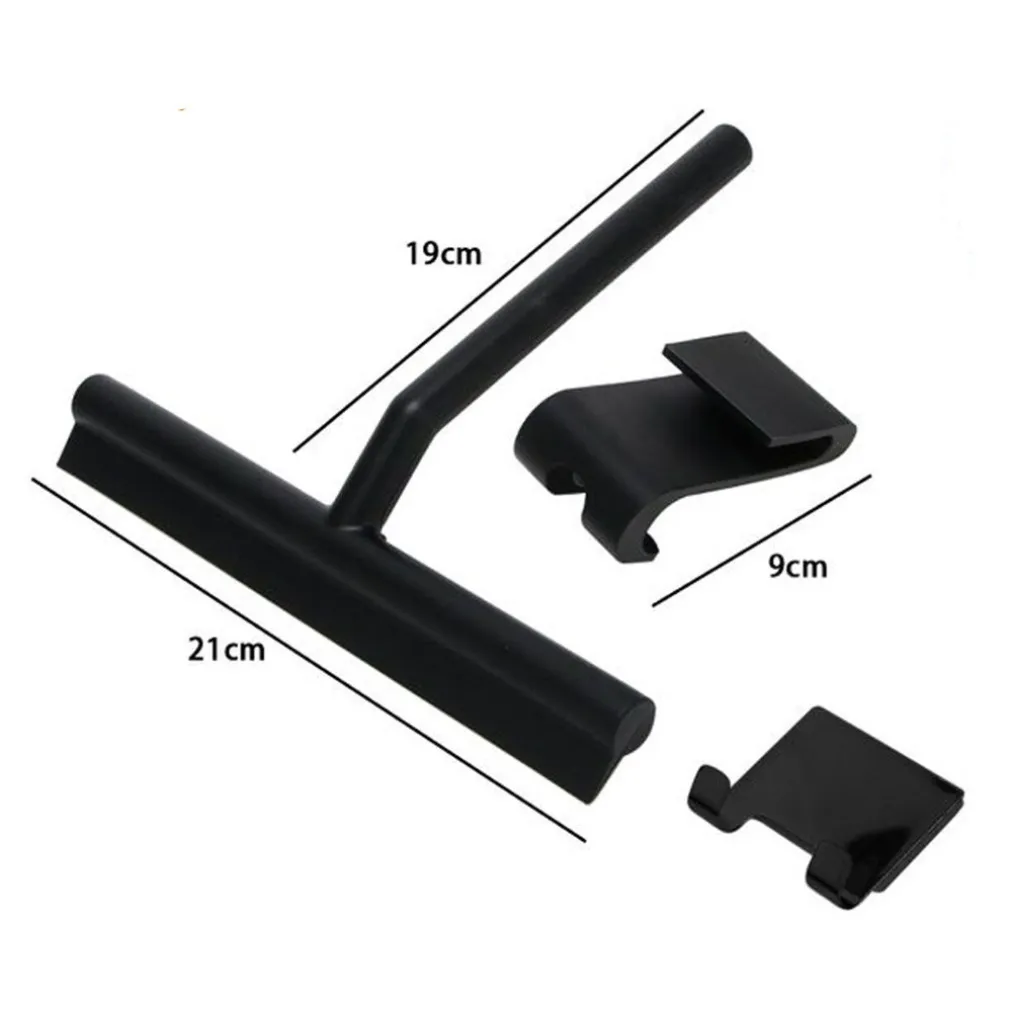 SET 3PZ TERGIVETRO PER DOCCIA GANCIO DOPPIO PER PORTA BOX APPENDINO ADESIVO NERO 87833