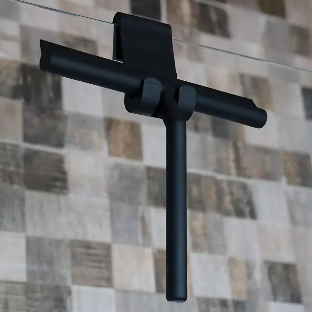 SET 3PZ TERGIVETRO PER DOCCIA GANCIO DOPPIO PER PORTA BOX APPENDINO ADESIVO NERO 87833