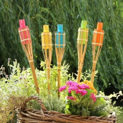 SET 12PZ TORCIA IN BAMBÙ 120CM COLORATE GIARDINO VIALETTI DECORAZIONE ESTERNA 016946