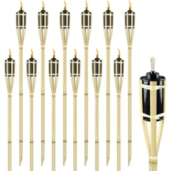 SET 12PZ TORCIA IN BAMBÙ NATURALE 150CM DA GIARDINO PER ESTERNI CON STOPPINO 020097 02335