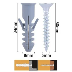 SET 7PZ VITI VITE CROCE 5 X 50MM + TASSELLI CON ALETTE TASSELLO M8 FISCHER 57569
