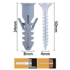 SET 10PZ VITI VITE CROCE 4X50MM + TASSELLI CON ALETTE TASSELLO M8 FISCHER 57564