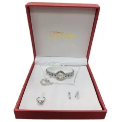 SET REGALO PER DONNA OROLOGIO ORECCHINI COLLANA ANELLO IN COFANETTO ELEGANTE