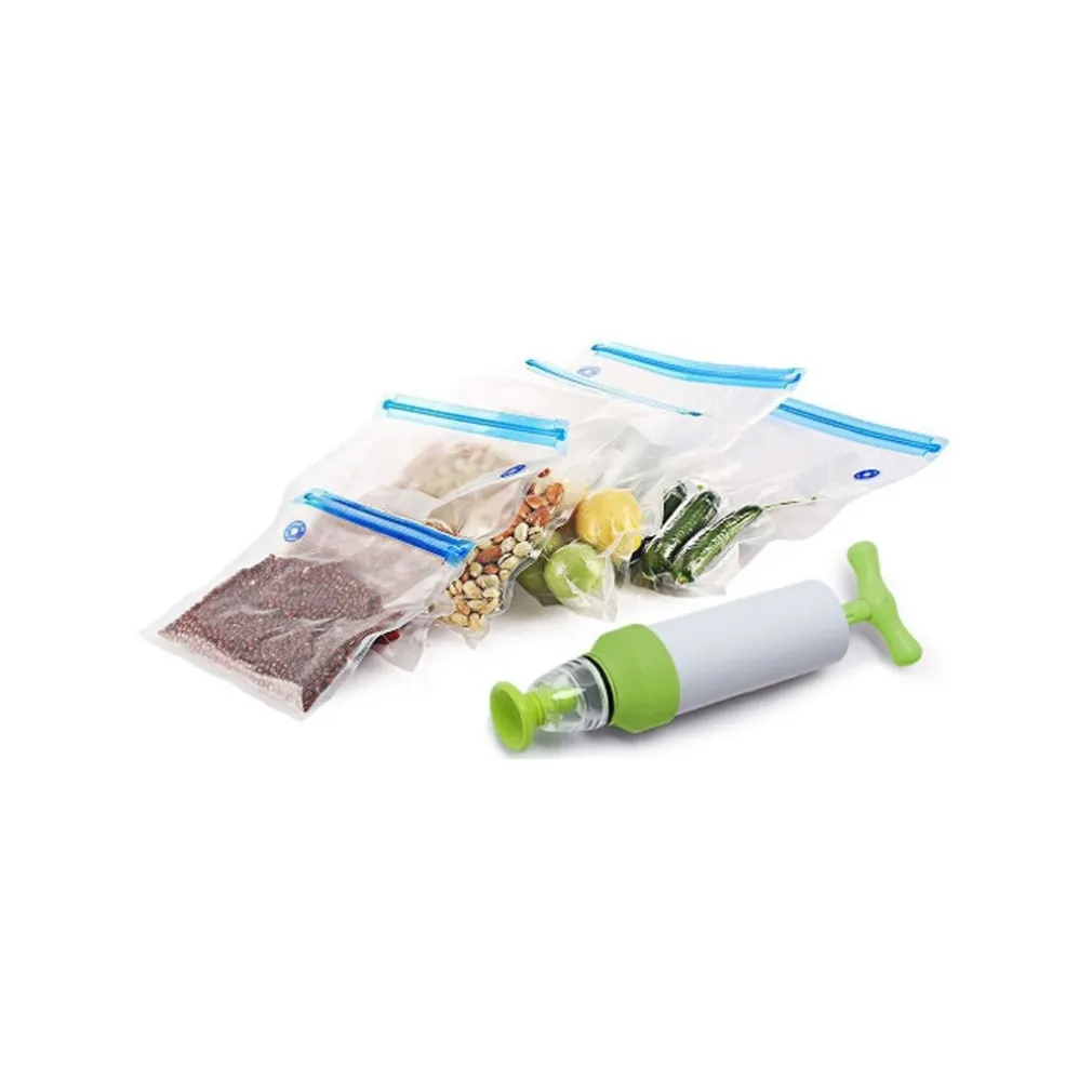 SET SACCHETTI ZIP SOTTOVUOTO CON POMPA A MANO 2 CLIP CHIUDI BUSTE SIGILLA CHIUDI