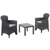 SET SALOTTO CON TAVOLINO 2 POLTRONE ANTRACITE EFFETTO RATTAN CON CUSCINI GIARDINO 591042