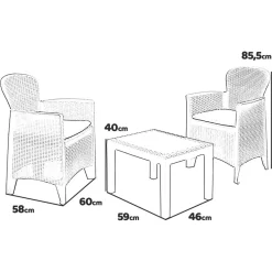 SET SALOTTO CON TAVOLINO 2 POLTRONE ANTRACITE EFFETTO RATTAN CON CUSCINI GIARDINO 591042