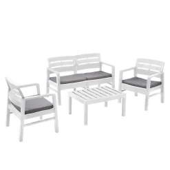 SET SALOTTO DA ESTERNO ARREDO GIARDINO JAVA CON TAVOLINO 2 POLTRONE DIVANO CON CUSCINI