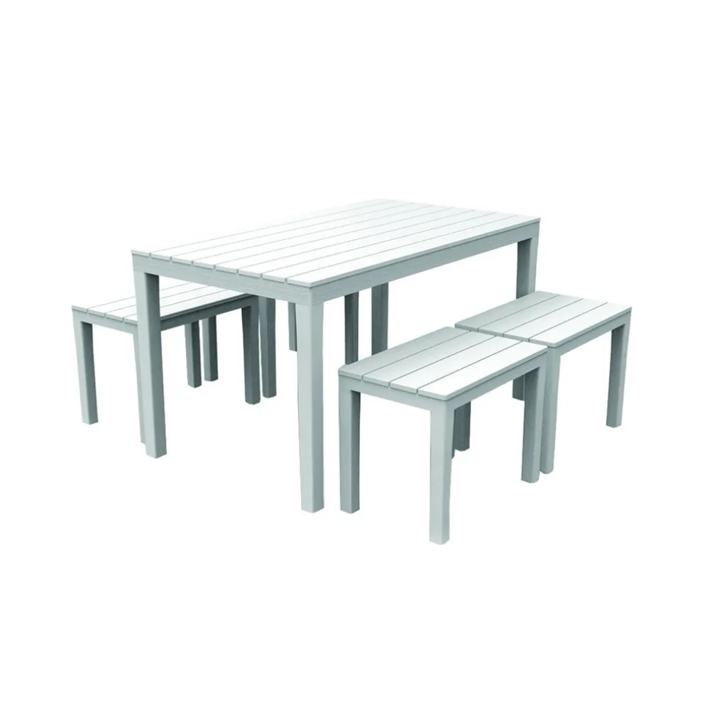 SET SALOTTO SAMOA DA 5PZ CON TAVOLO RETTANGOLARE 4 PANCHE 4 POSTI BIANCO ARREDO 090644