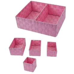 SET SCATOLE IN TESSUTO PORTA OGGETTI ORGANIZER BAGNO ARMADI SCAFFALI 79083 ROSA