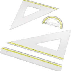 SET SCUOLA DISEGNO CON RIGHELLO RIGA + GONIOMETRO 180° + SQUADRETTE 45° 60°