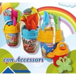 SET SECCHIELLO DA SPIAGGIA VARIE GRAFICHE ASSORTITE CON ACCESSORI MARE TONDO 406678