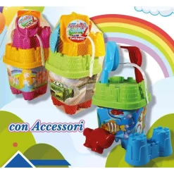 SET SECCHIELLO DA SPIAGGIA VARIE GRAFICHE ASSORTITE CON ACCESSORI MARE QUADRATO 406692